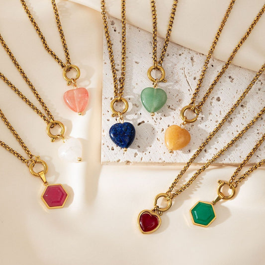 Fashion Heart Hexagon Color Pendant