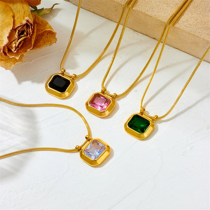 Stainless Steel Polygonal Zircon Pendant Necklace