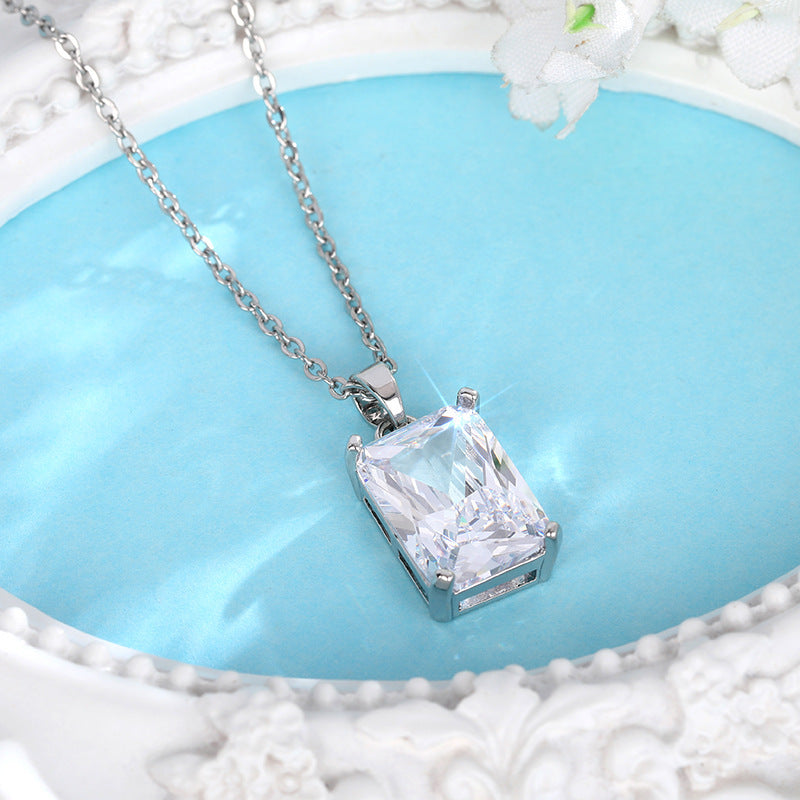 Women's Square Diamond Necklace Creative Pendant