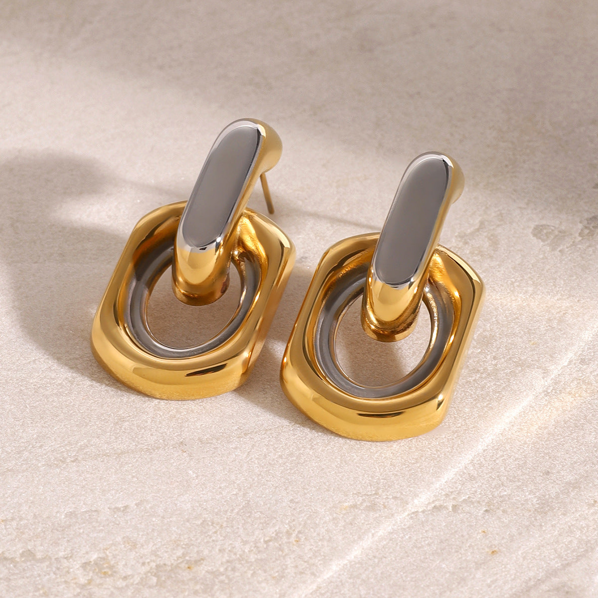 Stainless Steel Contrast Color Circle Ear Studs