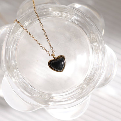 Titanium Steel Natural Stone Red Agate Pendant Necklace High Color Compound Color Sweater Chain Heart-shaped