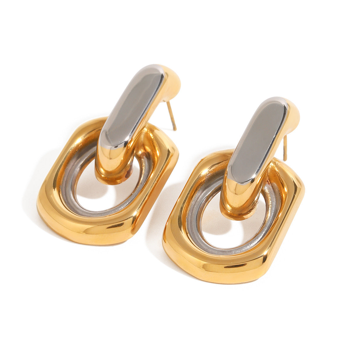 Stainless Steel Contrast Color Circle Ear Studs