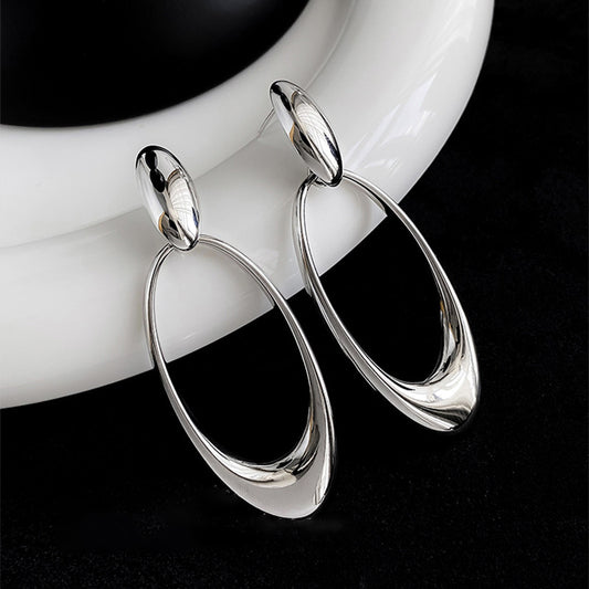 Silver Needle Round Ring Oval Face Slim Earrings Women's 2025 New Trendy Korean Version Heavy Work Ear Studs