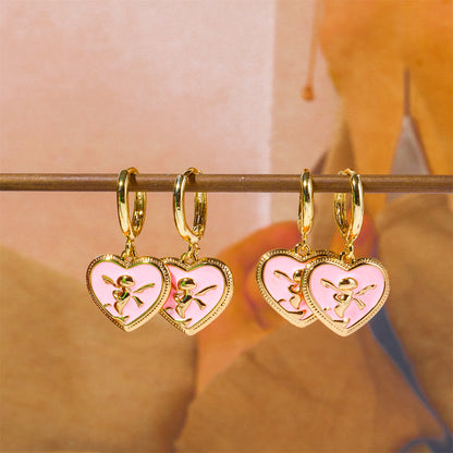 Titanium Steel Pink Peach Heart Women's Earrings