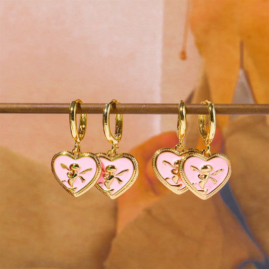 Titanium Steel Pink Peach Heart Women's Earrings