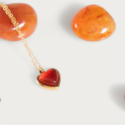 Titanium Steel Natural Stone Red Agate Pendant Necklace High Color Compound Color Sweater Chain Heart-shaped