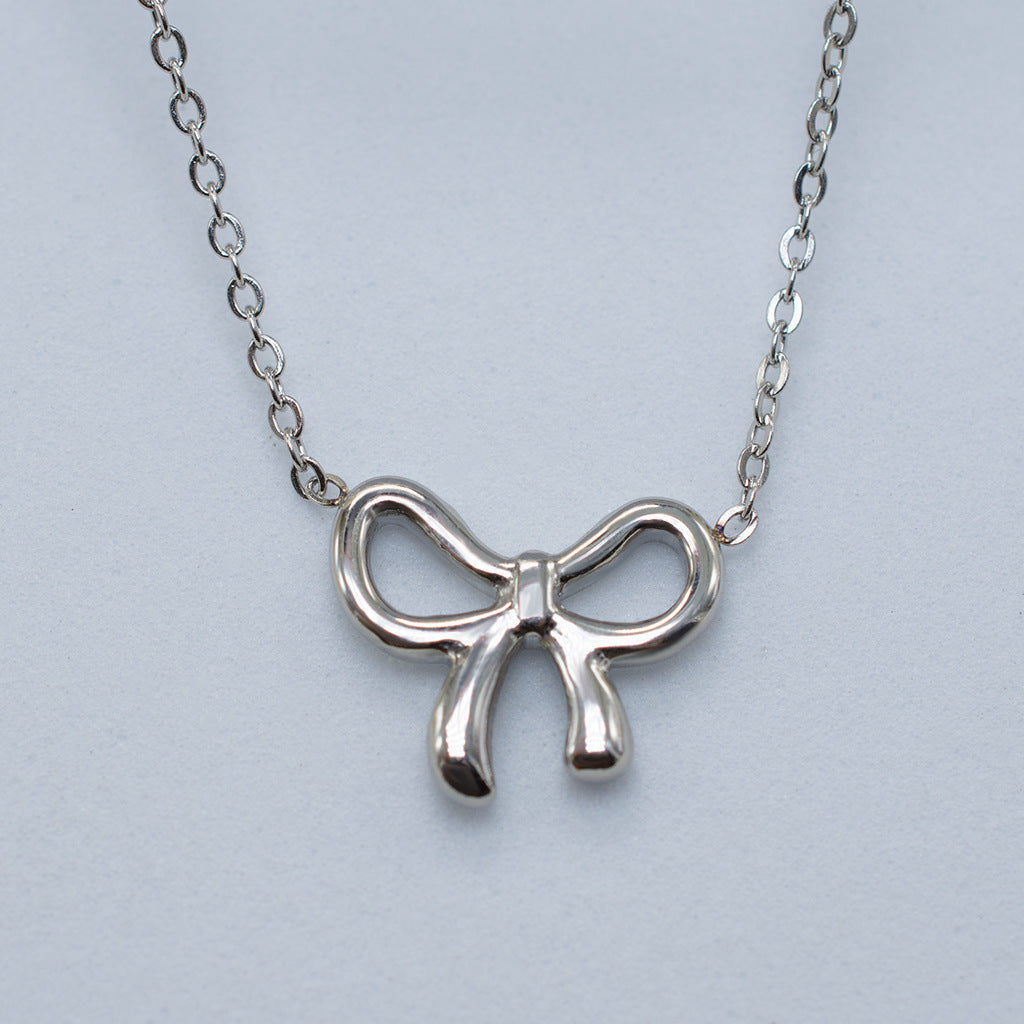 Simple Cute Bow Color-preserving Clavicle Pendant Necklace