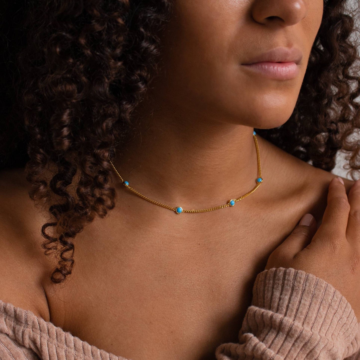 Titanium Steel Natural Turquoise Fringed Zircon Necklace