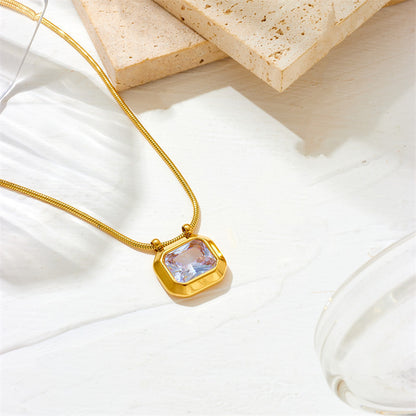 Stainless Steel Polygonal Zircon Pendant Necklace