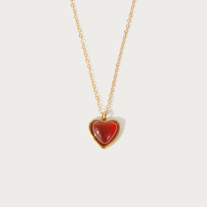 Titanium Steel Natural Stone Red Agate Pendant Necklace High Color Compound Color Sweater Chain Heart-shaped