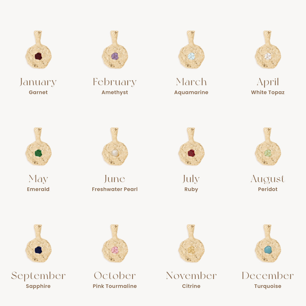 December Birthday Stone Birthstones Irregular Pendants Necklace Round