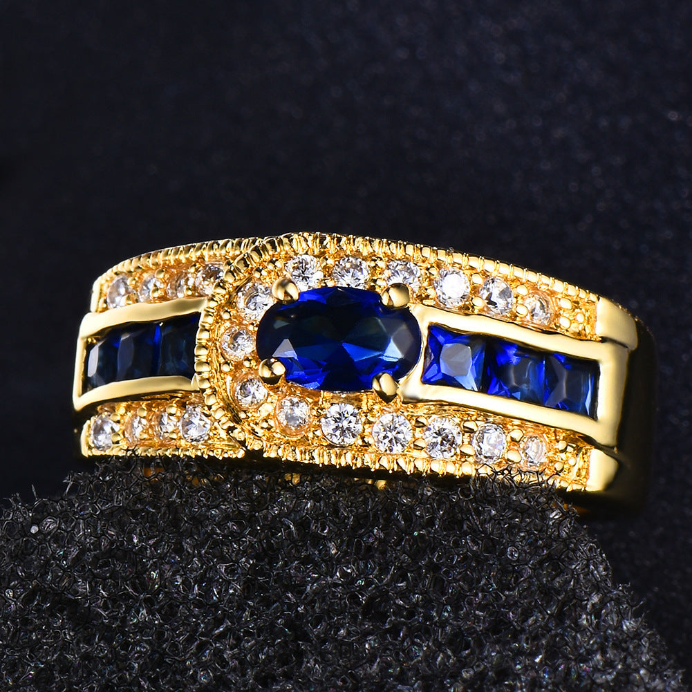 Fashion OL Women's 18k Plated Blue Zircon Ring