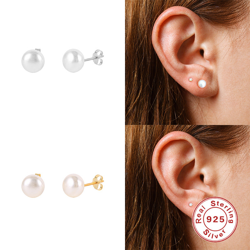 S925 Sterling Silver Baroque Pearl Stud Earrings Fashion Trendy Unique