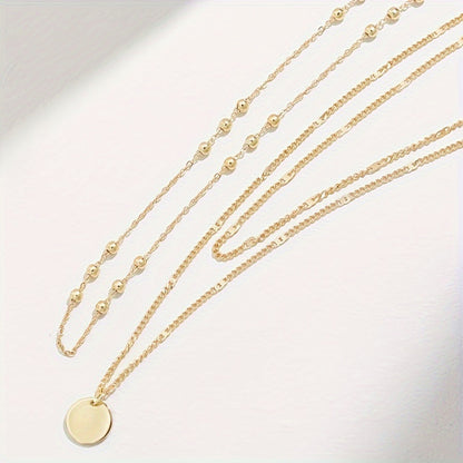 Retro Fashion Round Plate Pendant Three-layer Necklace