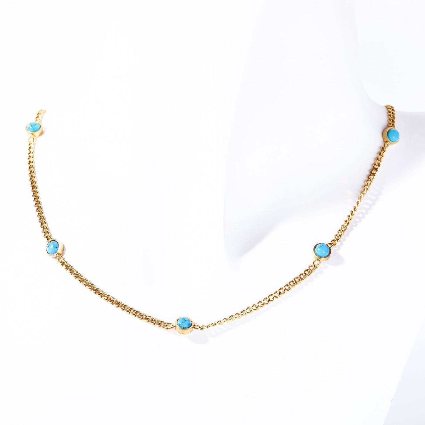 Titanium Steel Natural Turquoise Fringed Zircon Necklace