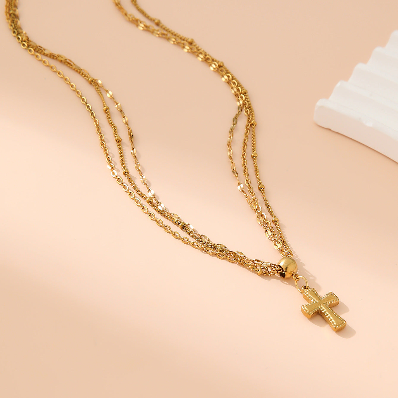 Stainless Steel Three-layer Queen Cross Necklace