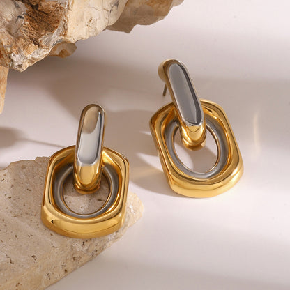 Stainless Steel Contrast Color Circle Ear Studs